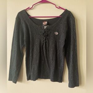 Bumpus Harley Davidson Of Memphis TN Womens T-Shirt Black Geometric Lace Up L